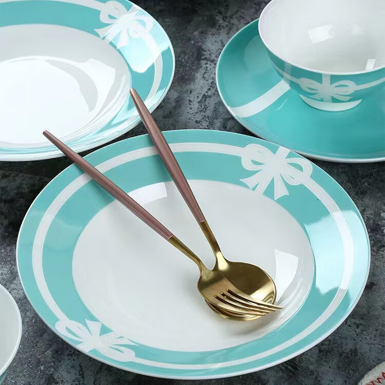 tiffany餐具tiffany蒂芙尼餐具欧式碗盘子筷子勺子圆盘方盘陶瓷汤盘小