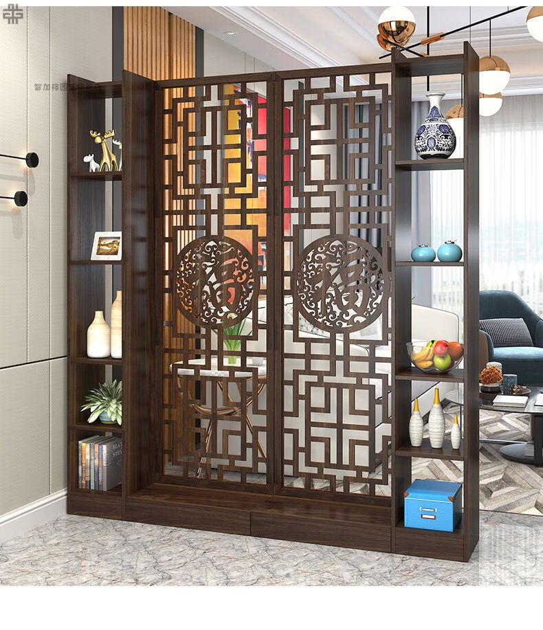 猎卡威新中式玄关柜屏风隔断客厅双面房间雕花高置物架酒柜镂空装饰