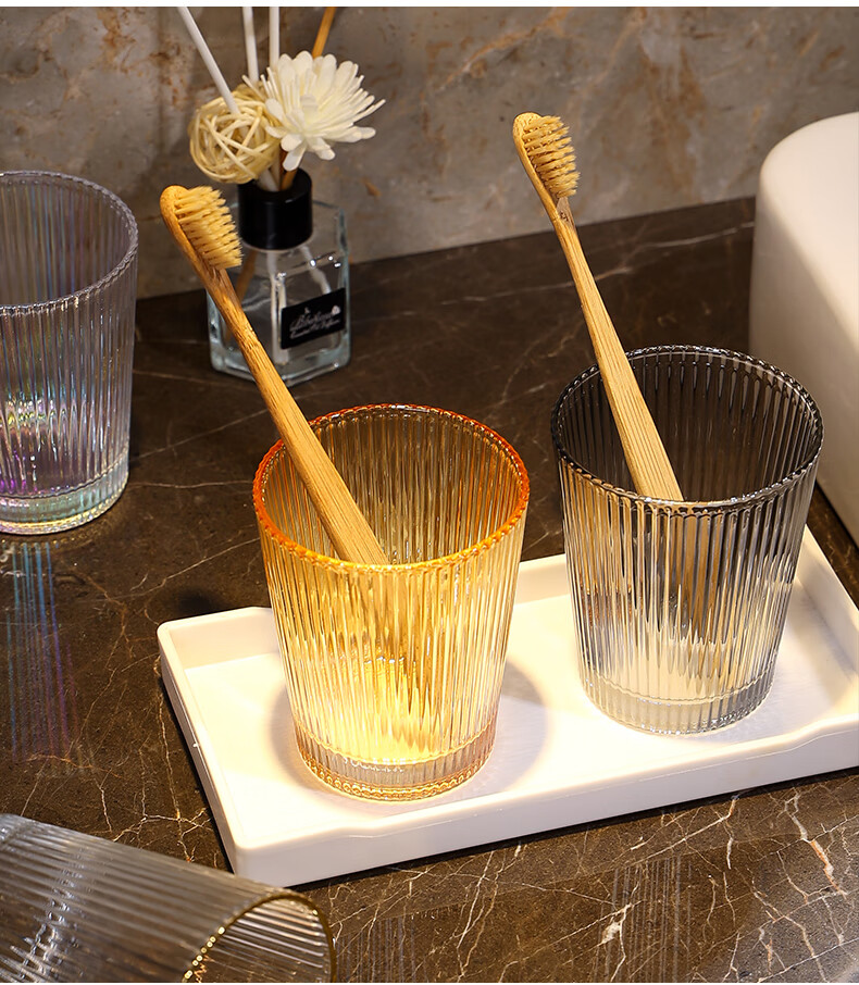 玻璃漱口杯欧式ins条纹玻璃漱口杯酒店宾馆洗漱杯情侣牙缸杯水杯刷牙