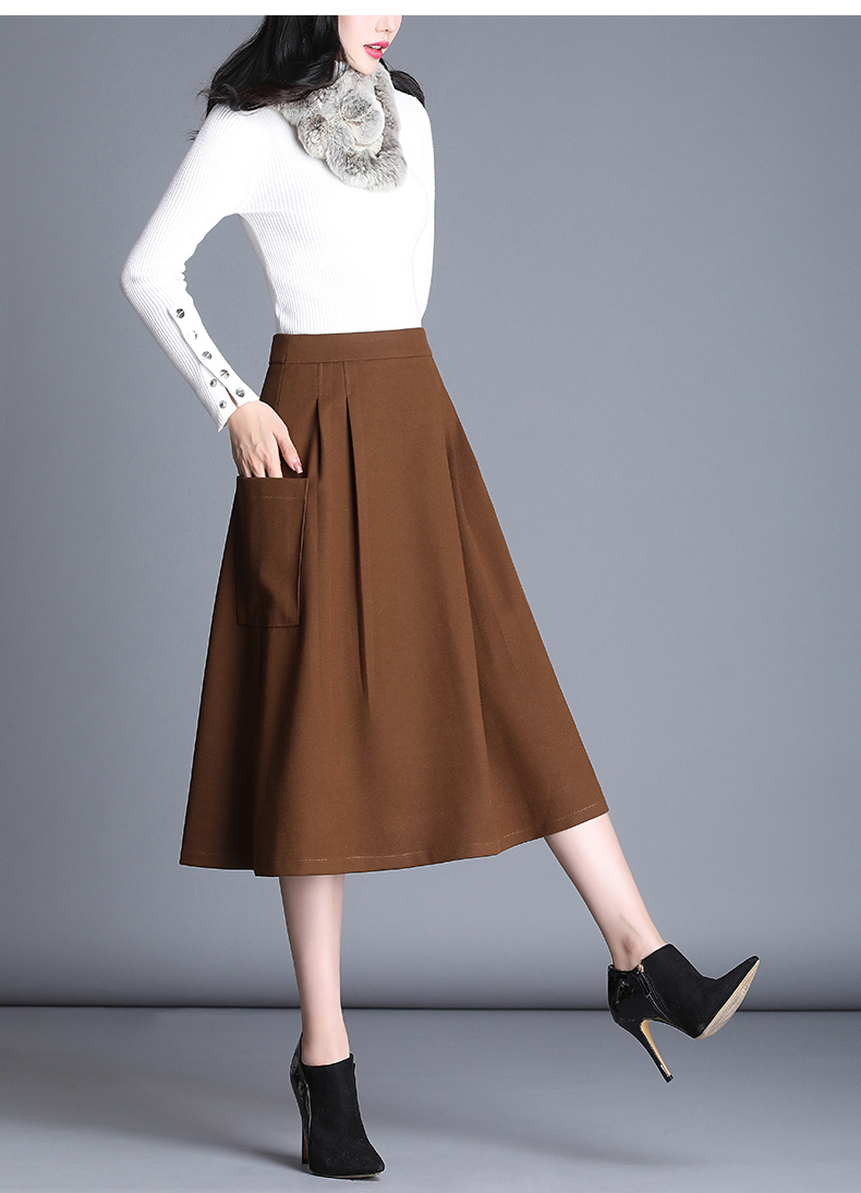 毛呢a字裙半身裙女秋冬2019冬季中长款加厚高腰裙子摆中裙 黑色-秋款