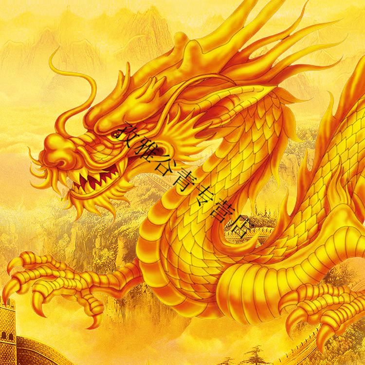 飞龙在天画像挂画金龙戏珠青龙献瑞客厅玄关装饰画卷轴画 土黄色 成品