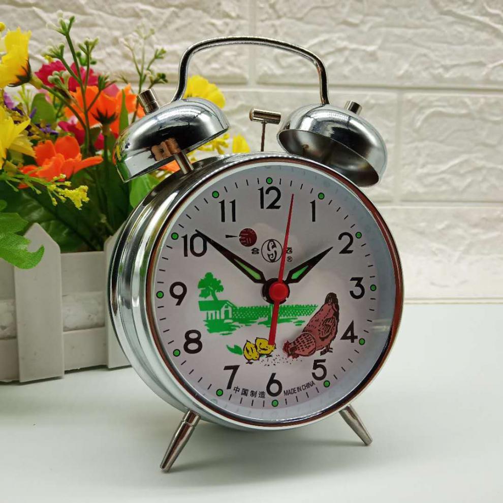 官方自营机械闹钟老式发条金属老式发条机械闹钟大铃声金属机芯鸡吃米