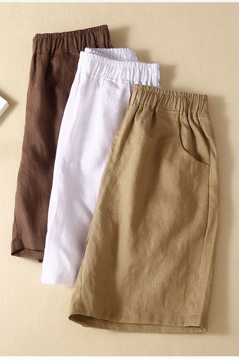 麻布裤亚麻五分短裤女夏宽松显瘦中裤棉麻高腰四分短裤运动直筒休闲裤