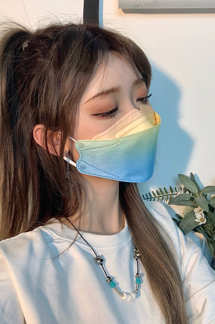 kn95口罩渐变色韩版kf94印花四层双熔喷层柳叶形鱼嘴型潮牌100个装