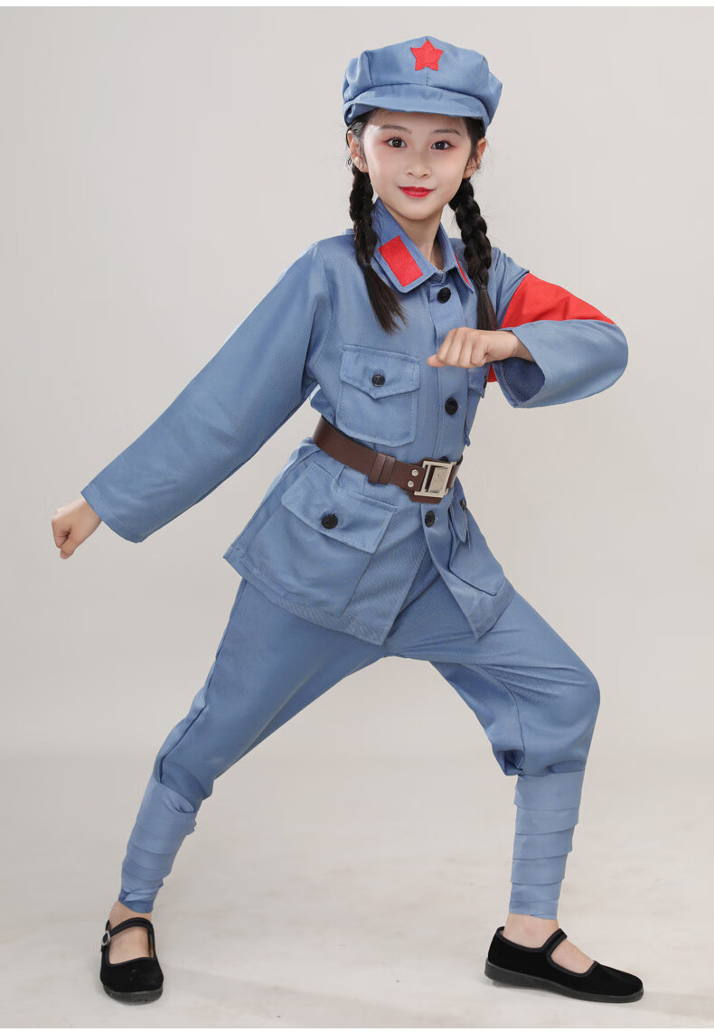 果愉儿童红军演出服小八路军长征表演服装少儿闪闪红星节日合唱新四军