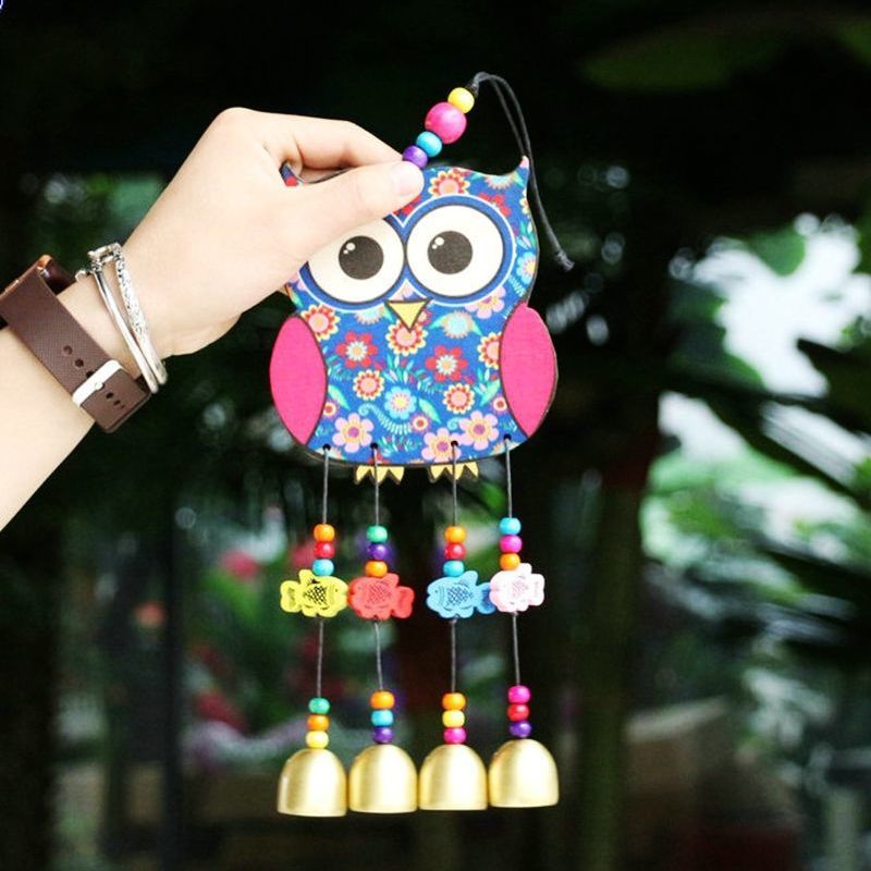 风铃云南丽江民族风东巴特色手工艺木板彩孔雀风铃挂件饰品旅游纪念品