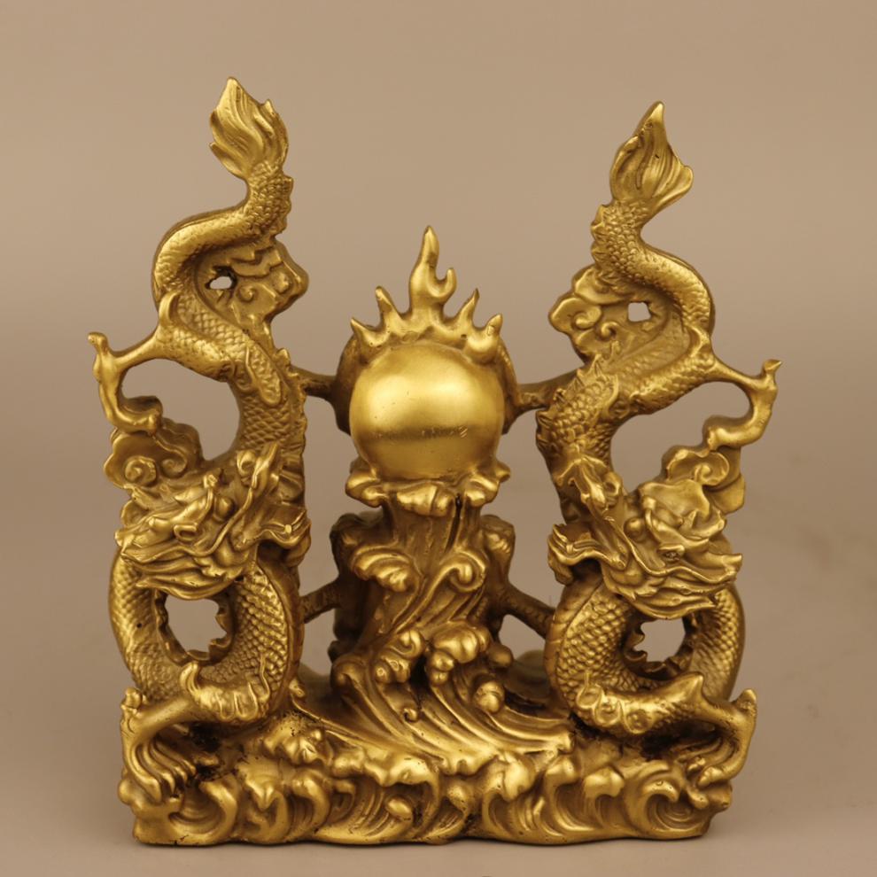 吉运连连纯铜动物双龙戏珠摆件做工精致品质精心打造双龙戏珠摆件