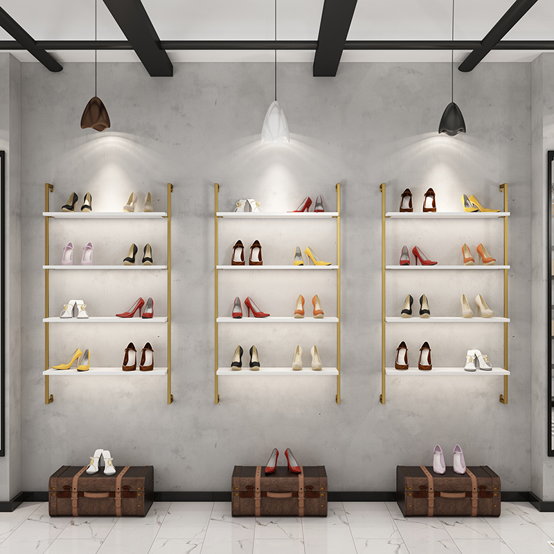 鼎目鞋店鞋架上墙展示架服装店背景墙装饰架橱窗置物架壁挂包包鞋货架