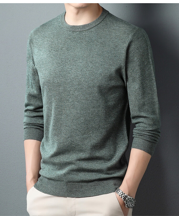 保罗官方】高档品牌男装圆领羊毛衫男款2022秋精纺色全羊毛男士羊绒衫