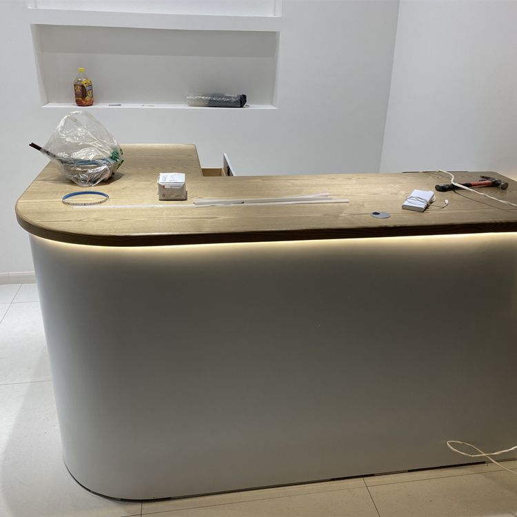 轻奢服装奶茶女装店l型吧台收银台桌美容院小型店铺前台接待柜台 圆弧