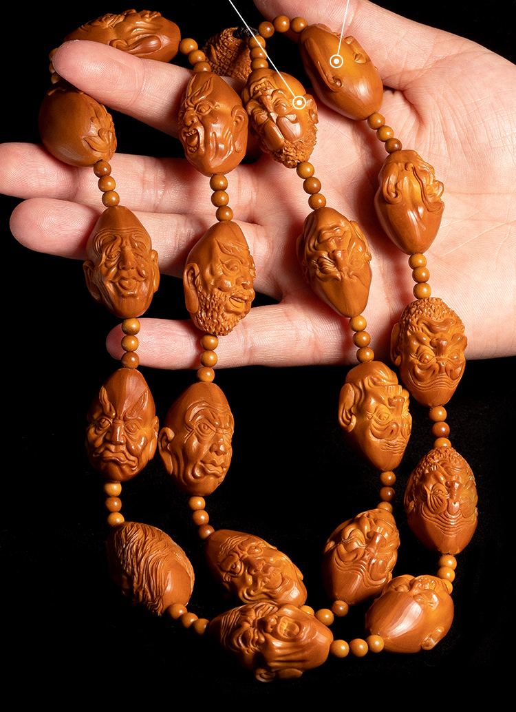 橄榄核脖挂长串十八罗汉红油核老核舟山苏工手工核雕手串文玩男【图片