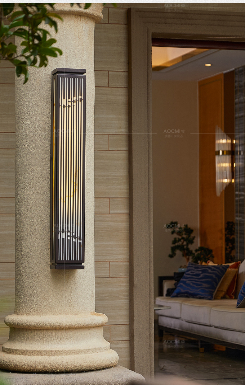 大门庭院入户墙灯不锈钢复古长条外墙灯市电款新中式壁灯40cm长5w暧光