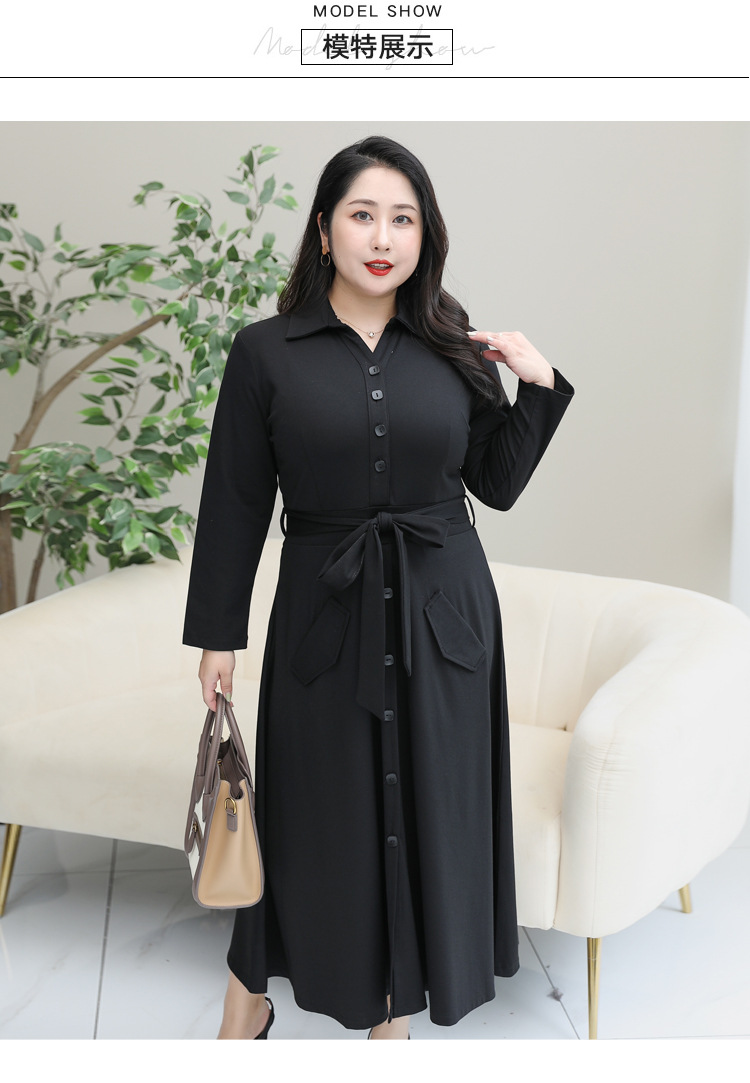 穿的300斤超大码连衣裙女秋款时尚长袖260胖mm显瘦气质遮肚黑色长裙子