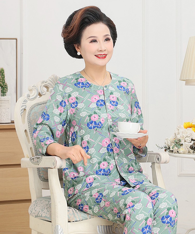 达丽莱奶奶夏季棉绸套装扣子开衫中老年人妈妈60岁70老人绵绸睡衣可外