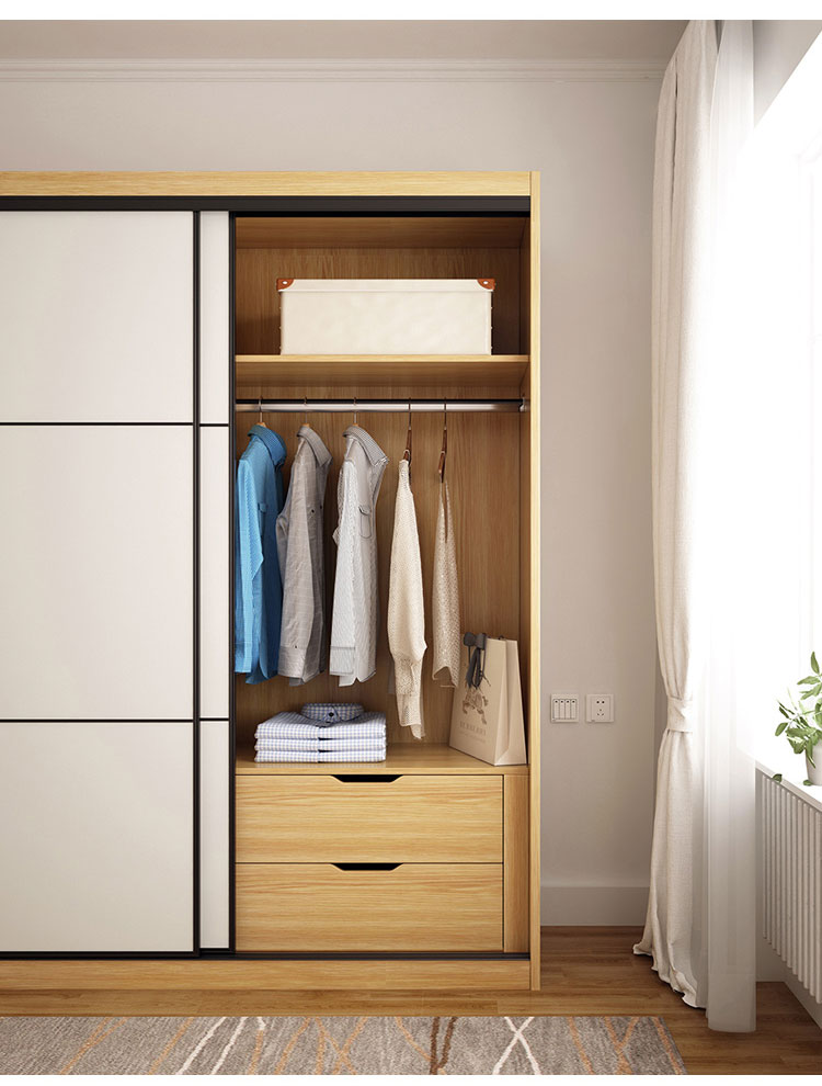 林氏木业 衣柜 北欧简约大容量衣橱 推拉门衣柜组合en1d 【荷花白