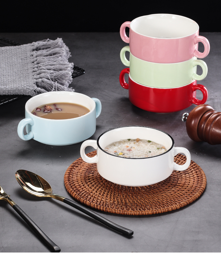 雄魄陶瓷西餐汤碗创意双耳汤杯烘焙碗甜品双皮奶碗鸡蛋浓汤碗罗宋汤盅