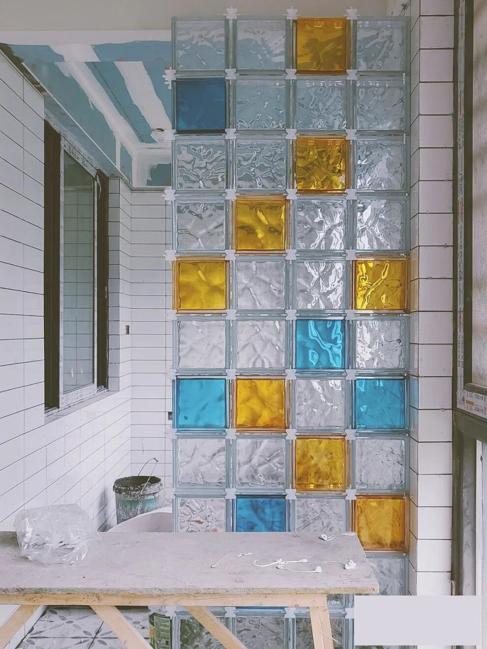 彩色玻璃砖,方形透光透明,客厅玄关幕墙 190*190*80绿云雾【图片 价格