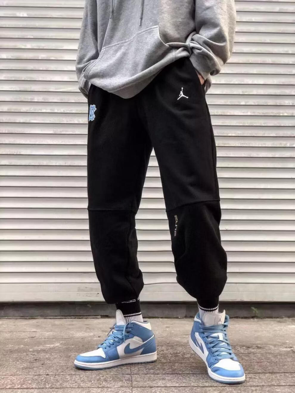 飞人ncaa北卡蓝aj1运动裤男春秋款刺绣飞人篮球收口学生加绒跑步卫裤