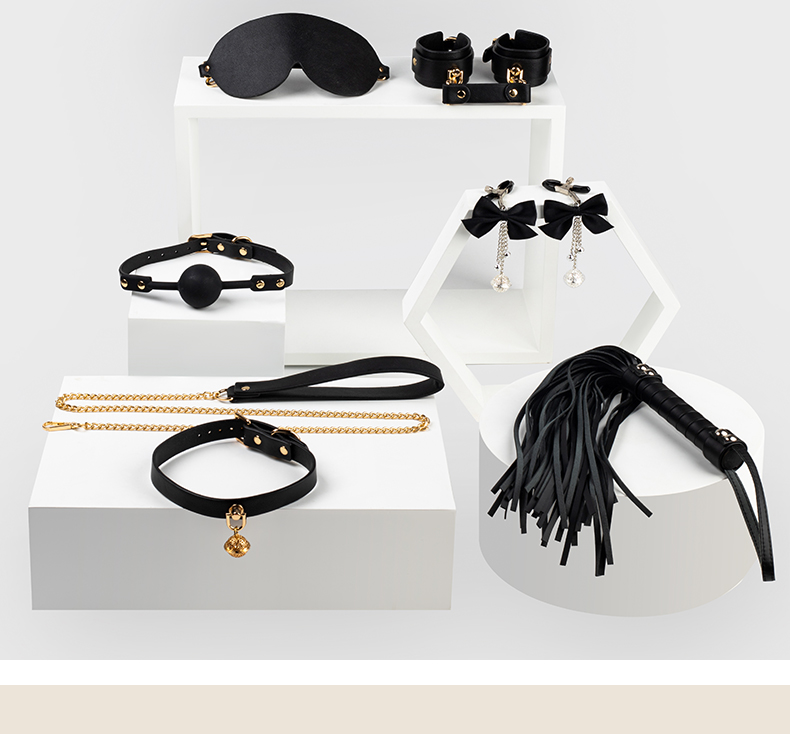 sm进阶套装捆绑情趣全皮质调教项圈口球皮拍牵引狗奴手铐套装 黑色