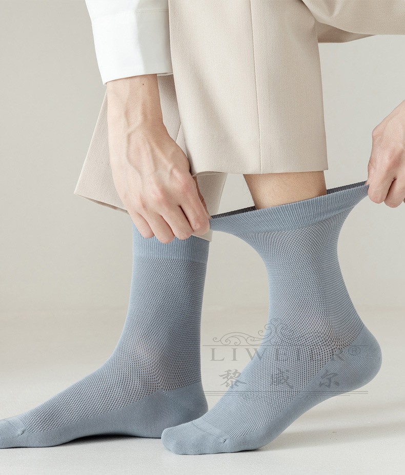 黎威尔品牌袜子男中筒袜夏款网眼纯氨纶聚氨酯弹性纤维夏季薄款男士吸