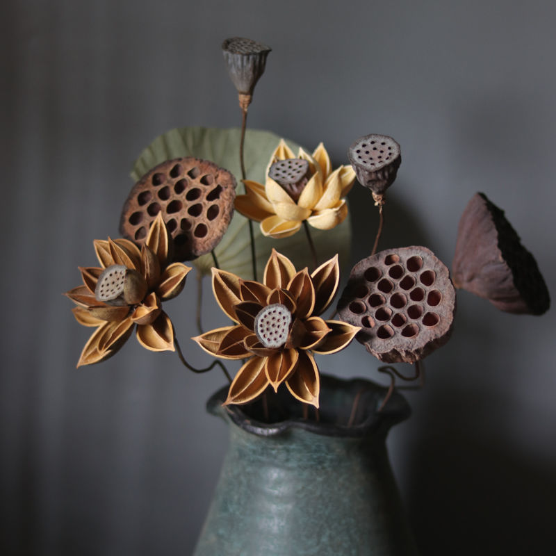 干花花束客厅装饰摆件真花莲蓬荷花莲花禅意供佛中式家居插花文艺 6支