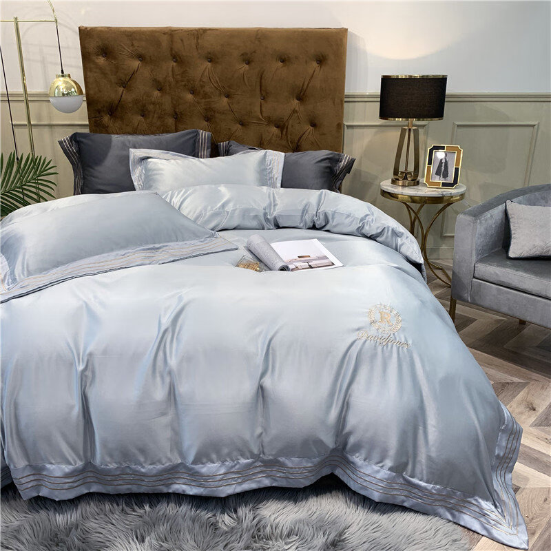 商场同款酒店风冰丝丝滑床上四件套夏季裸睡丝绸床单缎面绸缎被套床笠