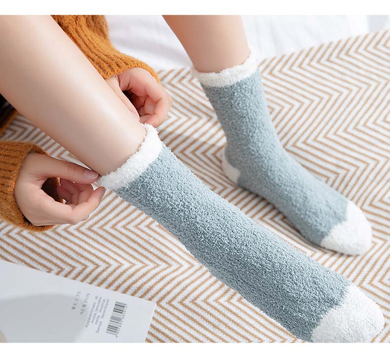 莫代尔同款袜子女加绒加厚孕妇秋季中筒袜产后月子袜珊瑚绒睡眠袜秋