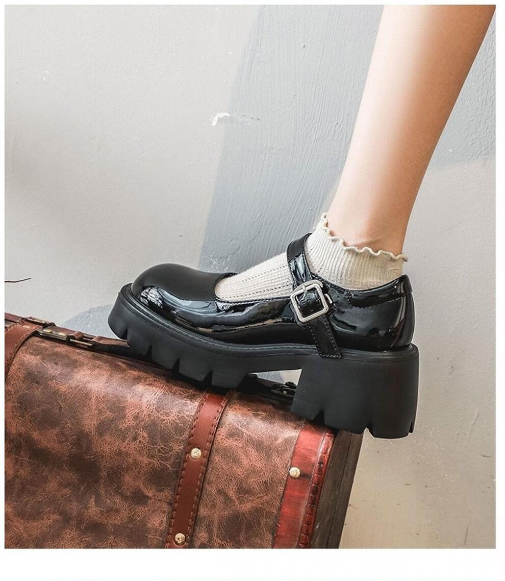 英伦风jk皮鞋女学生韩版大头鞋女圆头日系高跟厚底 黑色哑光/收藏有礼