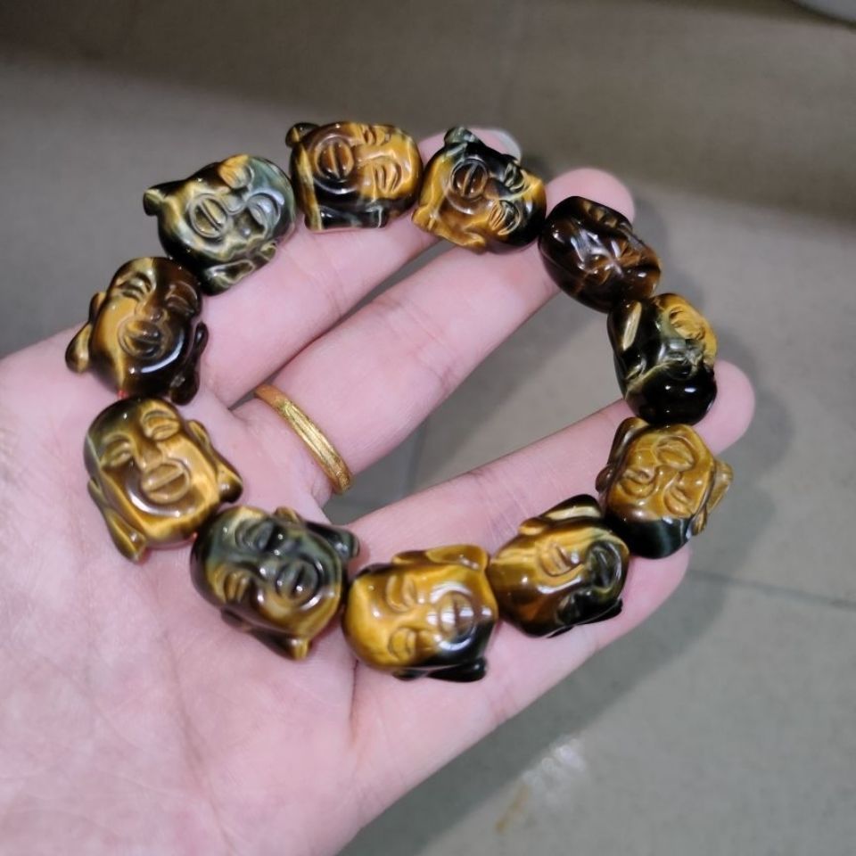 猫眼石手链头佛虎眼石佛头手串双面佛头民族风时尚饰品天然【图片