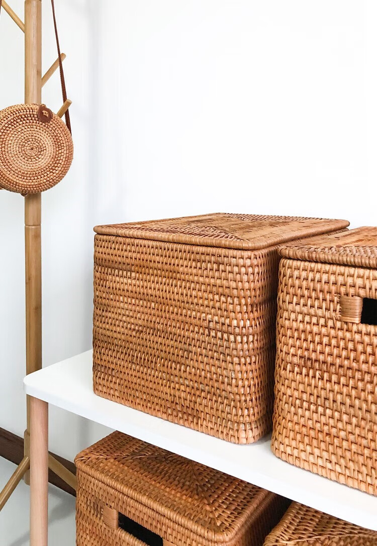 日系编织篮手提藤条材料越南藤编收纳筐脏衣服篮竹编零食玩具杂物桌面