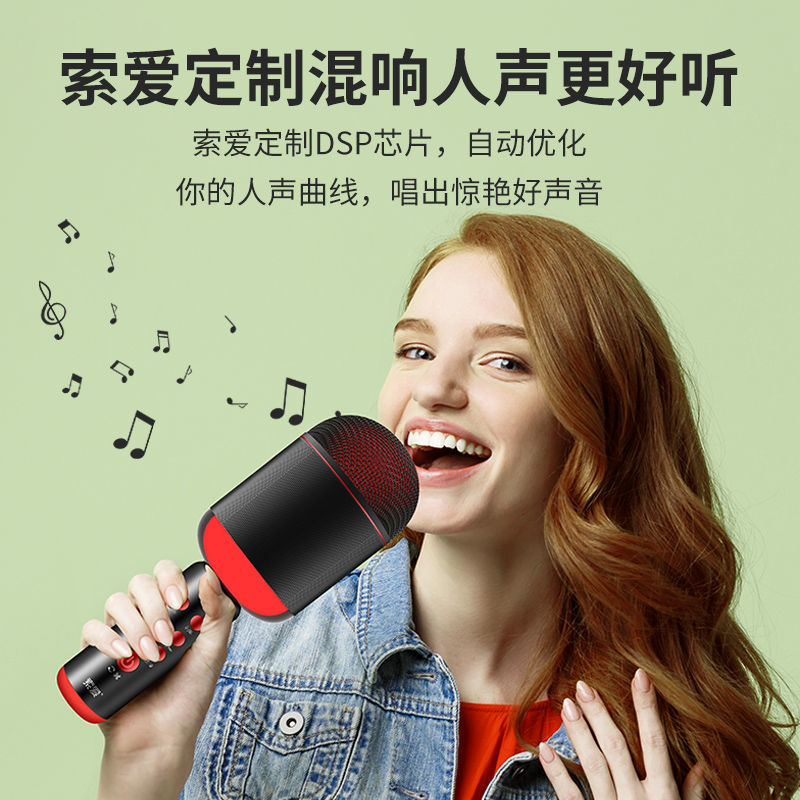 索爱mc18麦克风话筒手机唱吧全民k歌神器无线蓝牙音响一体ktv家用韵果