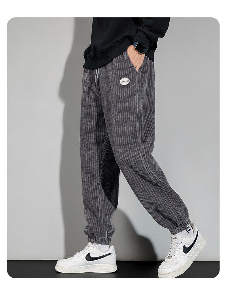 彦沨2022春秋新款男士雪尼尔裤子风宽松束脚时尚百搭帅气裤子 灰色