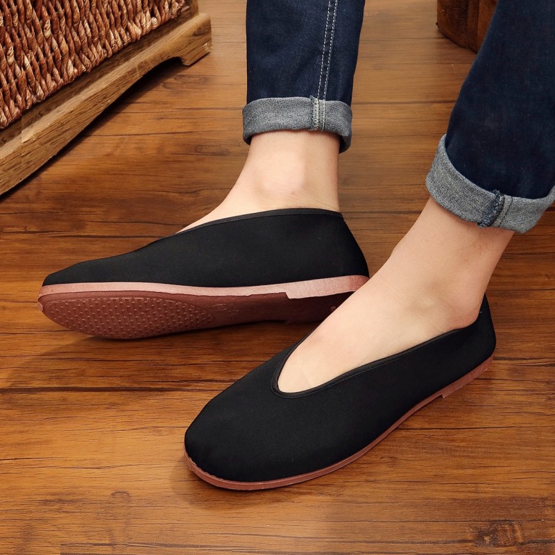 圆口布鞋男老北京布鞋中老年软底防滑透气男款爸爸鞋老头鞋大码 黑底