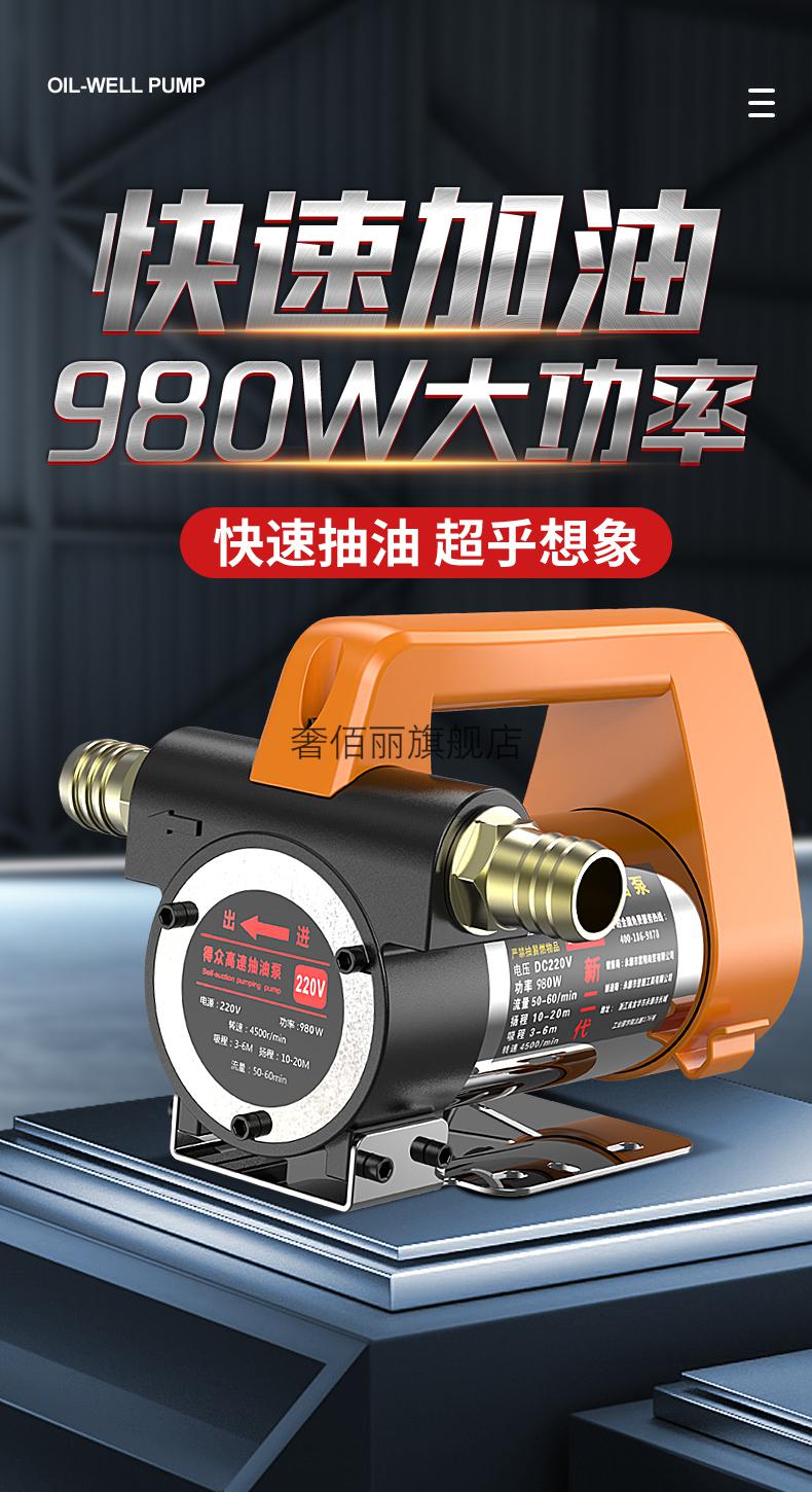 得众电动抽油泵小型12v24v220v伏柴油泵加油机正反抽油神器自吸泵利瑞