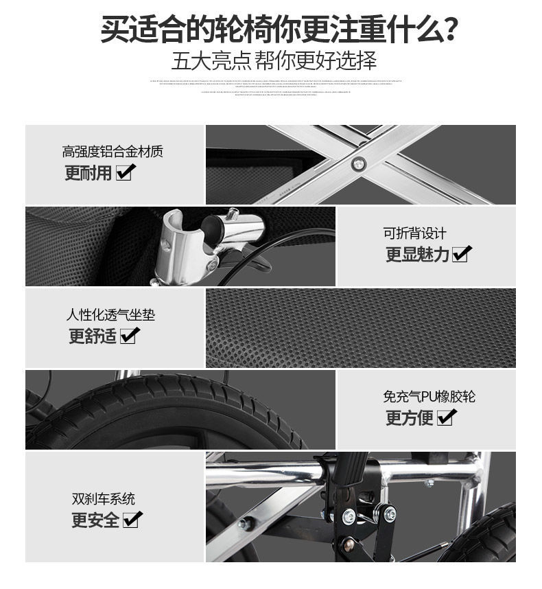 [药房直售]凯洋老人轮椅折叠轻便便携超轻小老年残疾人铝合金手推手动