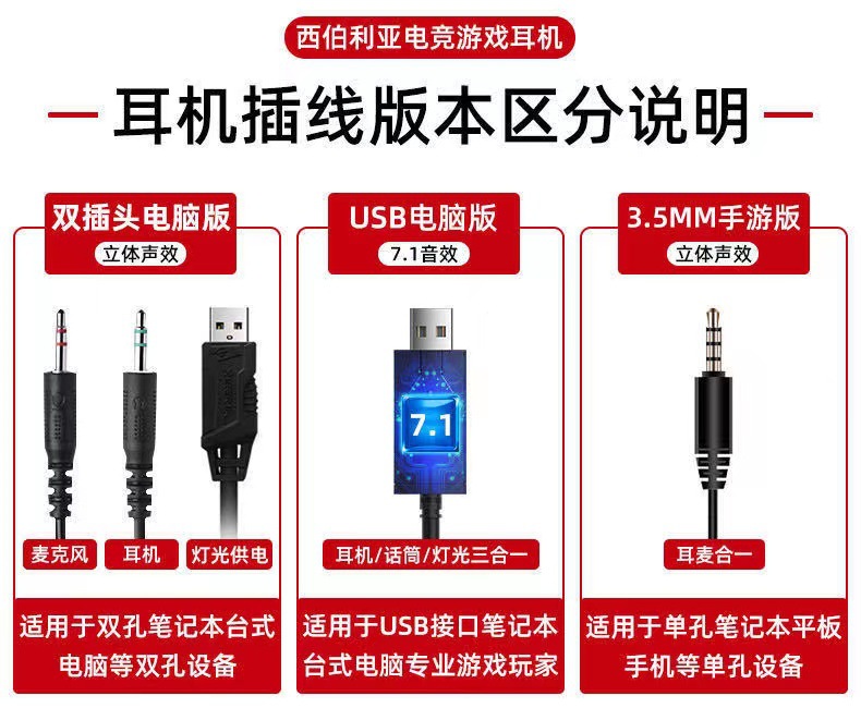 1耳机头戴式台式电竞游戏usb耳麦绝地求生重低音 西伯利亚c3d手机版