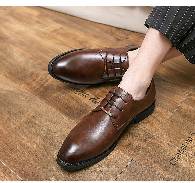 棕色皮鞋男韩版英伦潮流西装上班商务内增高休闲鞋发型师男鞋黑色1693