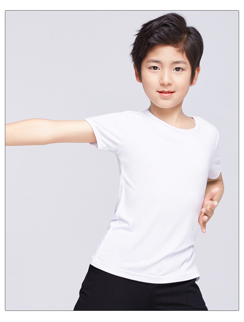 男童舞蹈服夏季白色男孩短袖拉丁舞服练功服幼儿中国舞形体服上衣