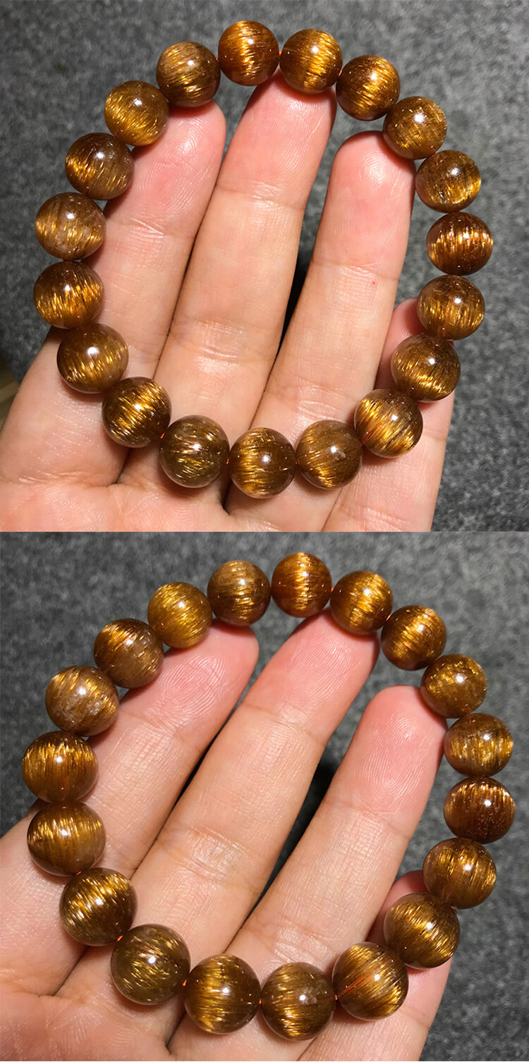 巴西天然铜发晶手链男女红铜发晶钛晶顺发猫眼石手串水晶板钛晶 红色