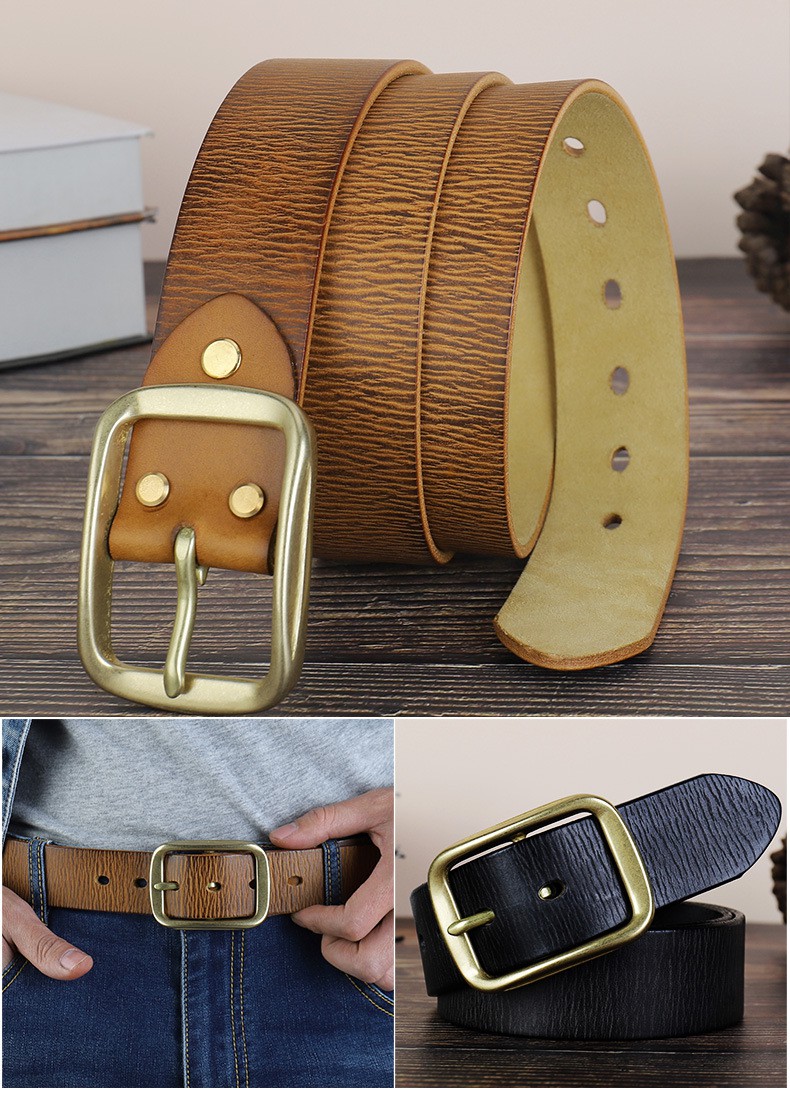 jeep吉普商场专卖腰带皮带男休闲皮带简单款男士真皮复古铜扣裤带头层