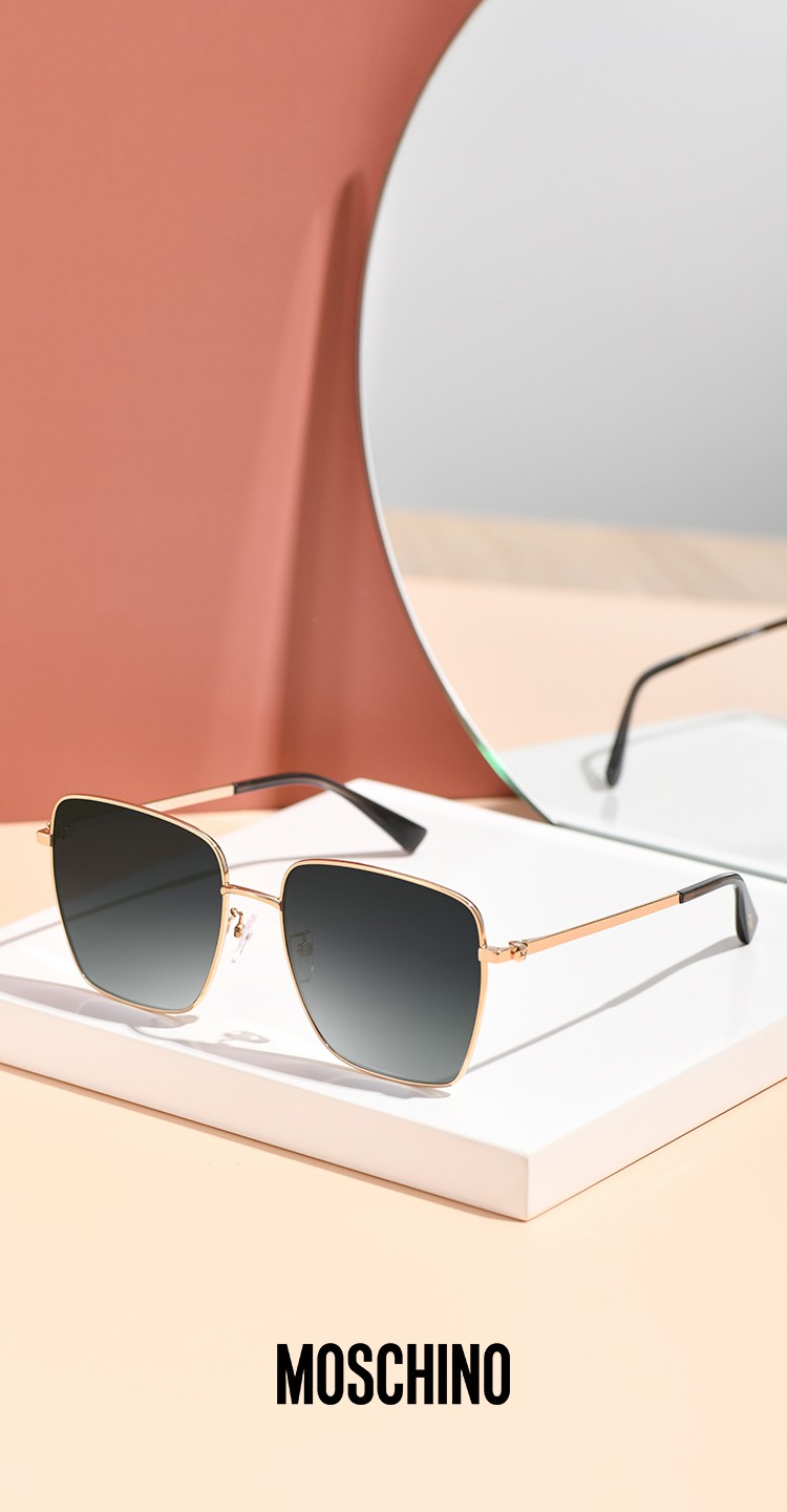 moschino莫斯奇诺眼镜女款墨镜金属大方框烫金泰迪熊logo标志太阳镜