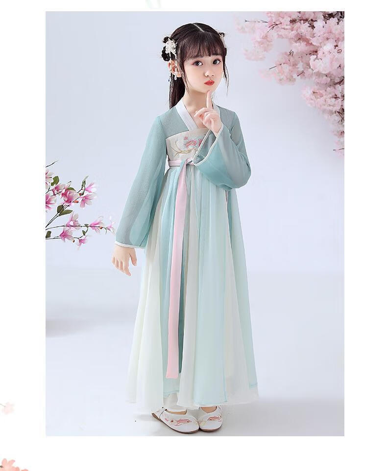 bitced10岁小女孩汉服4-13女童古装春装超仙儿童国学演出服襦裙春夏季