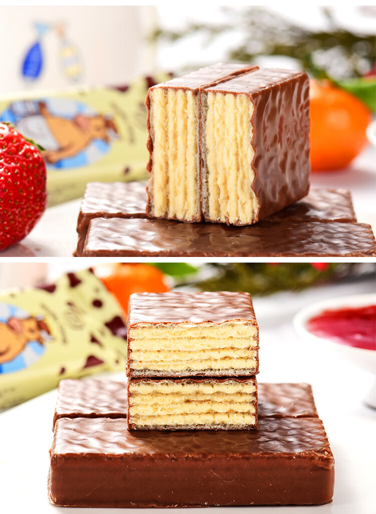 俄罗斯大牛威化进口食品康吉konti大奶牛巧克力夹心零食饼干500g 大牛