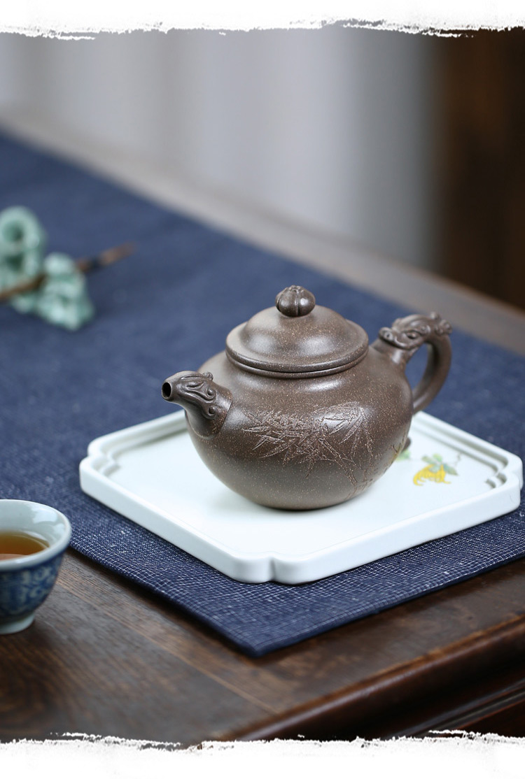 两笔宜兴紫砂壶泡茶壶具传统手工李新生青灰段祥瑞掇只360cc