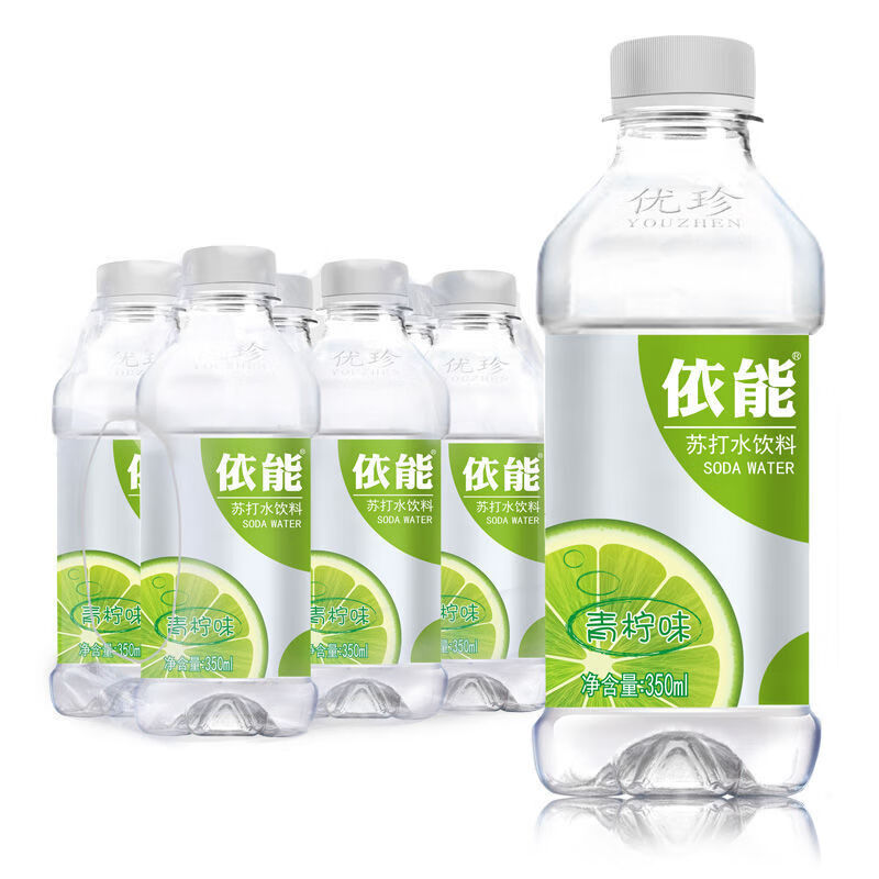 伊能苏打水依能青柠原味加锌苏打水无汽弱碱性饮用水350ml瓶青柠6连包