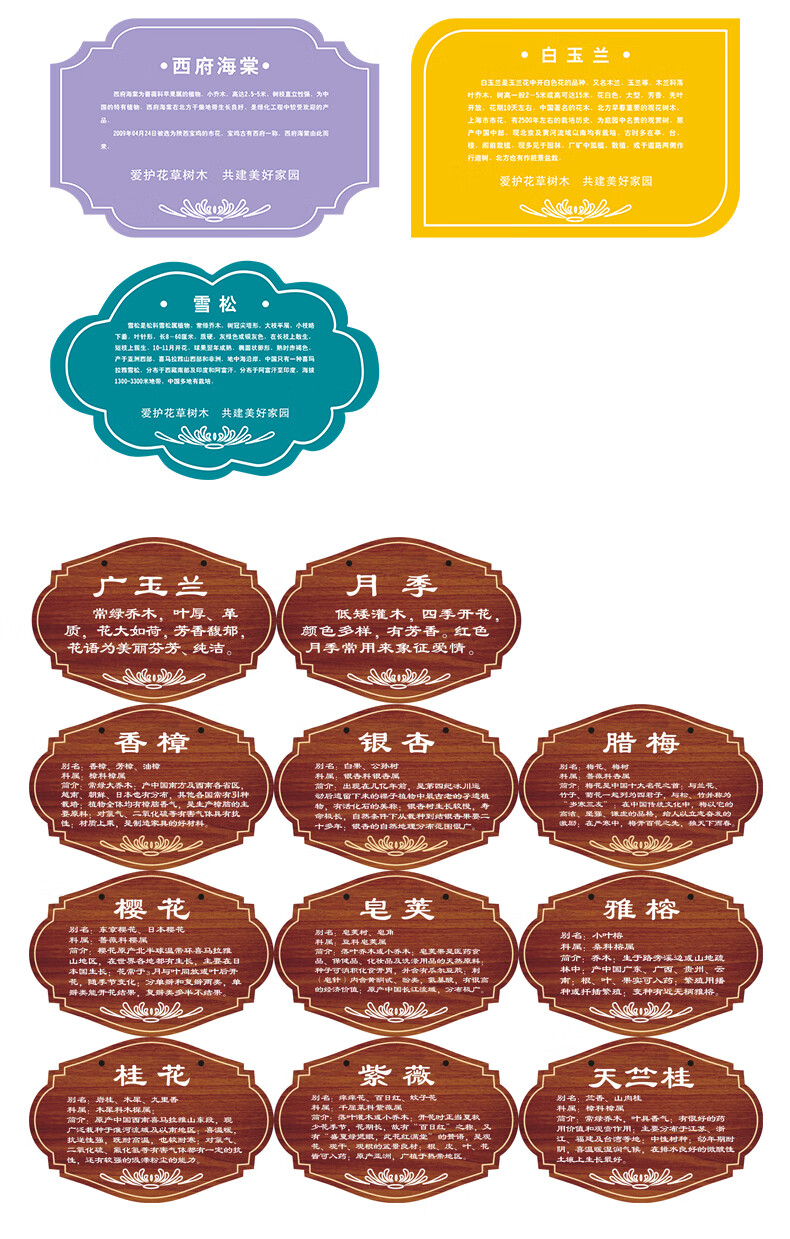 学校树木介绍牌 花草牌亚克力树牌植物绿化标识牌树木介绍挂牌木广告