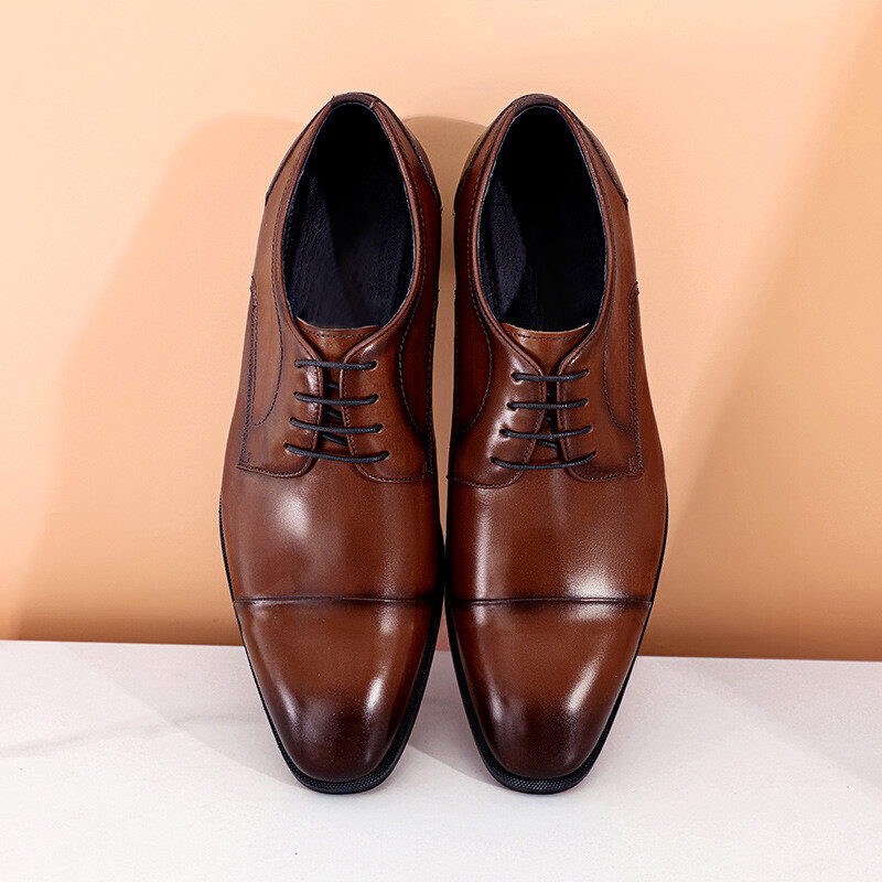 巴巴小蜜蜂皮鞋男高端奢侈品牌2022新款男士真皮商务英伦正装皮鞋四季