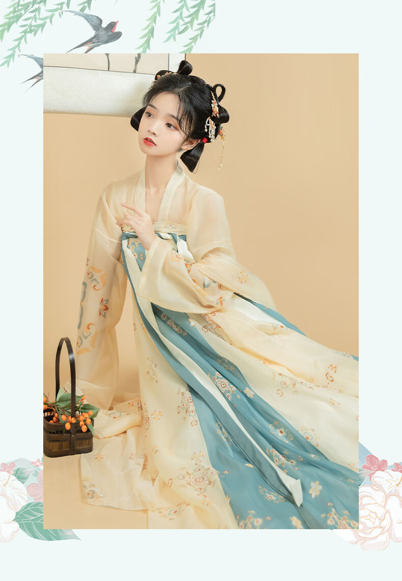 绘自然溪南湘原创对襟齐胸襦裙印花全套春夏季中国风汉服女唐风日常