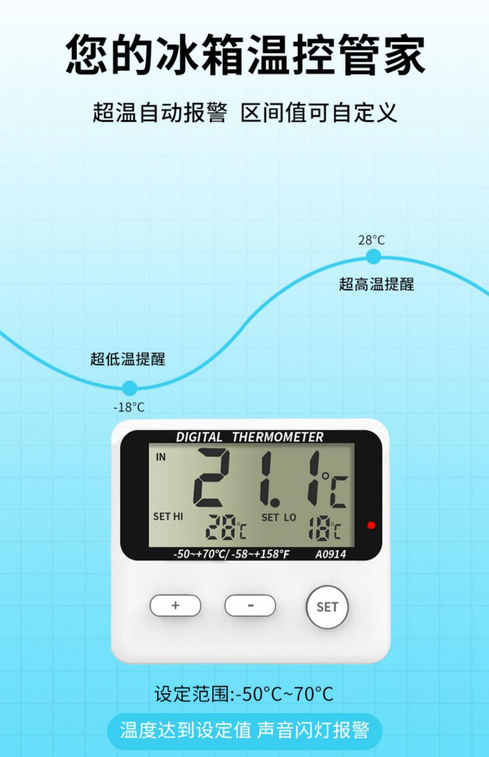 冰箱溫度計高精度醫藥專用冷藏冷凍庫疫苗內用留樣櫃顯示器測溫表超溫