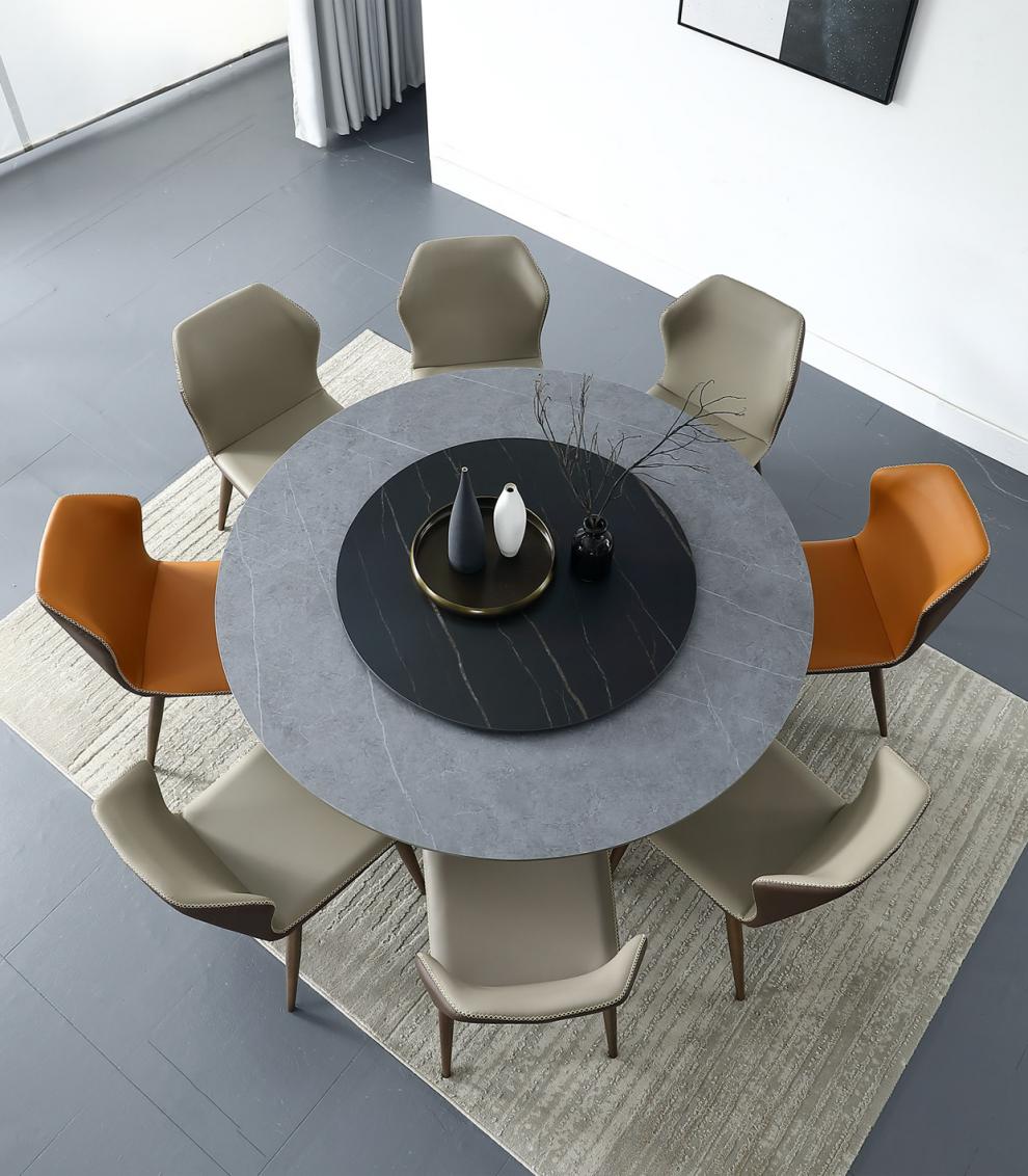 慕斯品质轻奢餐桌椅组合意式岩板家用带转盘圆形高端极简大理石圆桌面